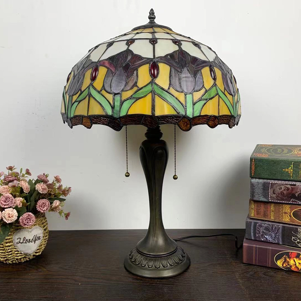 欧式复古16寸台灯 蒂芙尼地中海风格灯饰工厂现货 卧室玻璃床头灯