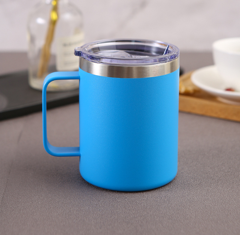 New 12Oz Handle Mug Spray Plastic Fashion 304 Stainless Steel Coffee Cup Heat and Cold Insulation Double-Layer Cup Gift