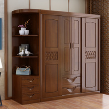 中式实木衣柜推拉门2门4门衣橱衣柜家用卧室现代简约储物柜子家具