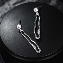 韩版耳钉S925纯银不规则锆石个性百搭时尚高级感气质流苏女主耳饰