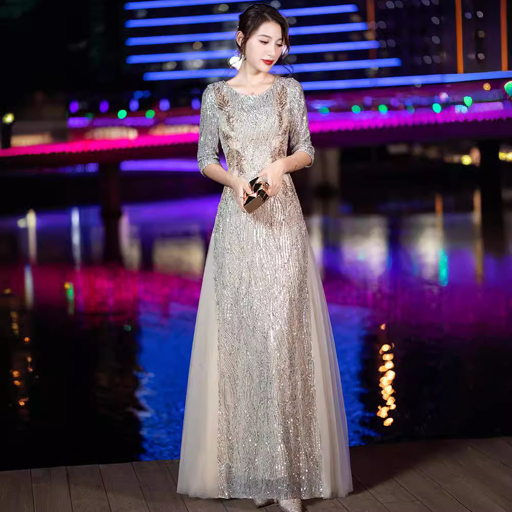 晚礼服新款宴会气质名媛感亮片主持人钢琴艺考连衣裙演出服舞台女