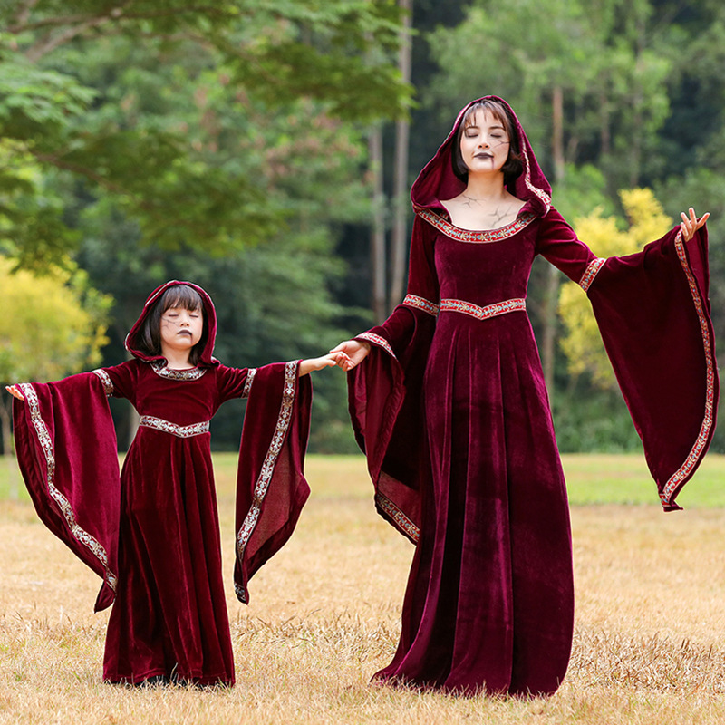 万圣节儿童服装 成人欧洲中世纪复古宫廷小红帽服吸血鬼女巫婆服