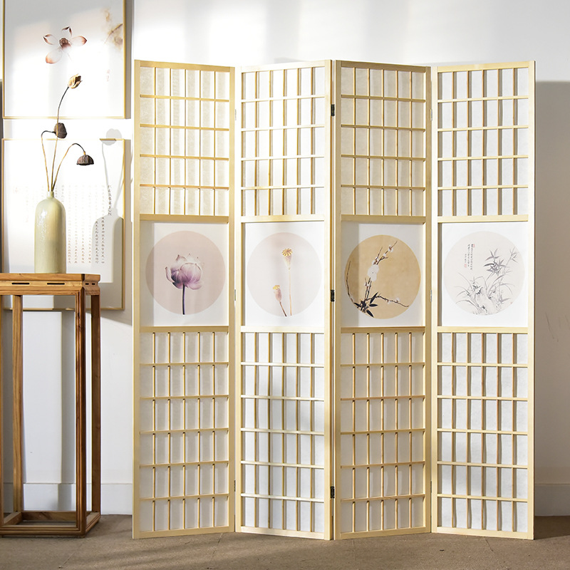 日式樟子格木质工艺屏风隔断入户玄关民俗餐厅直播背景艺术折屏