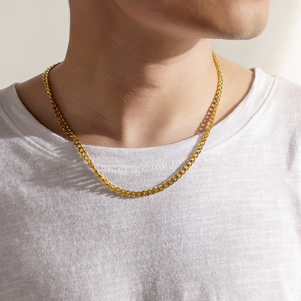 跨境个性简约男士锁骨链钛钢镀金六面磨链嘻哈项链街头潮人配饰品