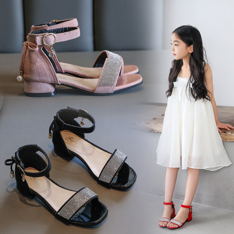 女童凉鞋水钻公主鞋年夏季新款露趾小女孩高跟鞋时尚儿童鞋女