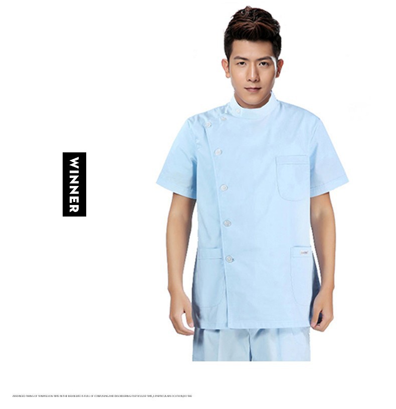 厂家现货冬装长袖浅蓝色立领偏襟男护士服牙科口腔诊所工作服