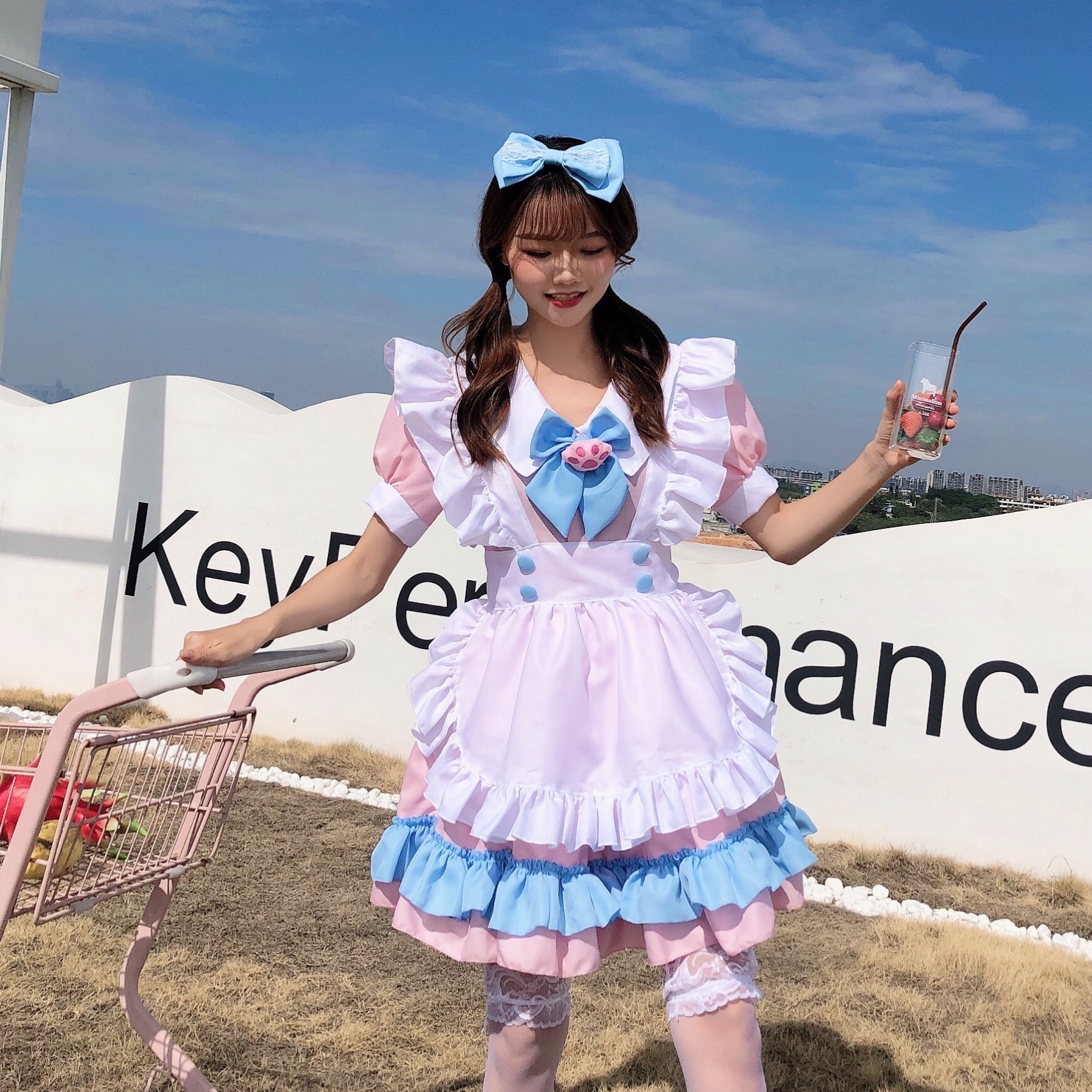 粉蓝女仆装 日系公主裙 软妹猫咪女仆装 洛丽塔连衣裙 爱丽丝萝莉