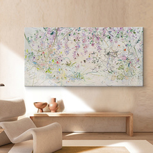 奶油风花卉艺术手绘油画小众抽象挂画肌理植物装饰画客厅沙发横版