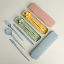 小麦秸秆刀叉勺筷四件套餐具创意户外露营便携可降解餐具套装批发