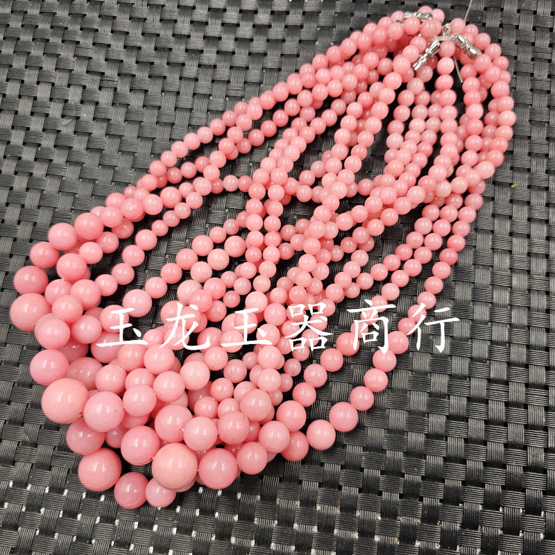 桃花玉圆珠玉石项链粉色石英岩玉塔链女款锁骨项链玉珠链批发