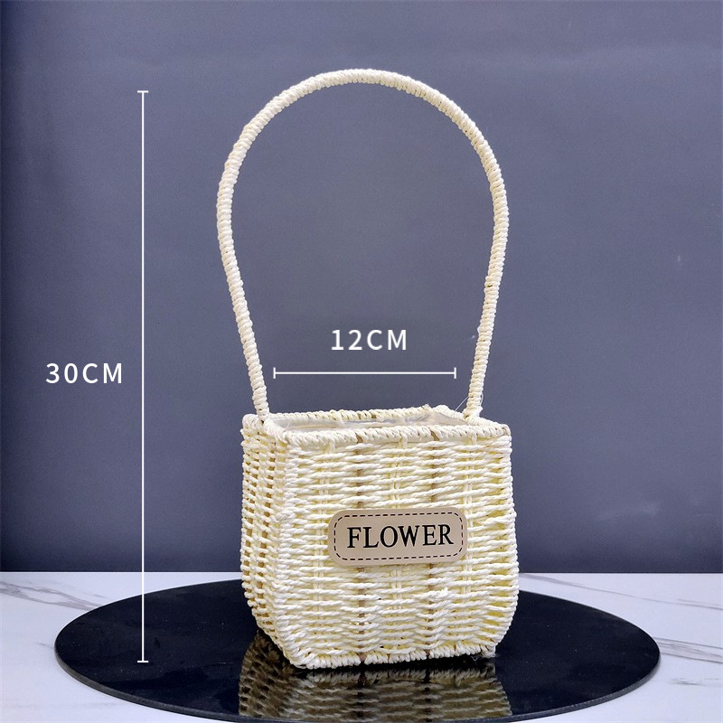 Factory Supply Rattan Hand-Carrying Knitting Flower Basket Valentine's Day Flower Basket Storage Basket Wedding Flower Arrangement Basket Home Decoration Basket