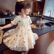2023夏季新款韩版女童连衣裙夏洋气泡泡袖儿童公主裙蝴蝶蕾丝裙子