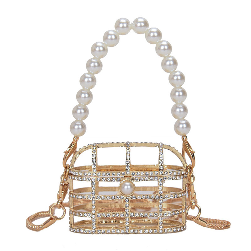 French Niche Bag Women's Crossbody High Sense 2023 New Internet Influencer Pearl Chain Bag Mini Light Diamond Earphone Bag