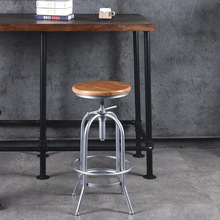 美式酒吧椅可升降实木吧台椅铁艺创意复古铜色圆形工业风高脚吧凳