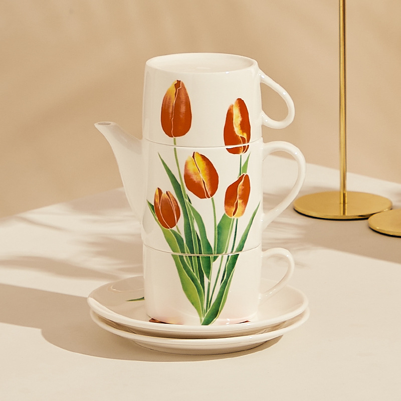 Fresh Ceramic Tea Set Tulip Goddess Festival Gift Ceramic Cup Wholesale Delivery Can Add Logo