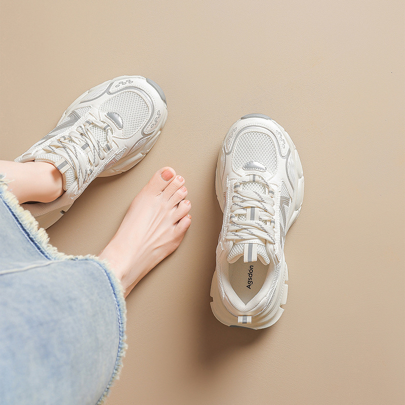 奥古狮登白色老爹鞋女2024新款夏季休闲学院风户外松糕厚底运动鞋