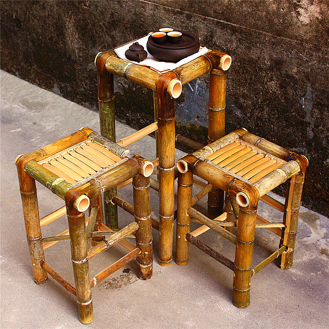 竹椅子凳子手工编织家用实木小方凳怀旧复古儿童跳舞凳传统竹家具