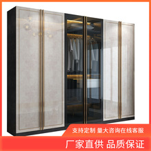 INC0 轻奢玻璃门衣柜家用卧室现代简约木质平开衣柜三四五六八门