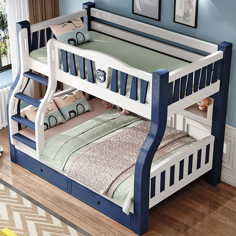 上下铺双层床全实木儿童双人组合两层高架小户型交错式高低子母床