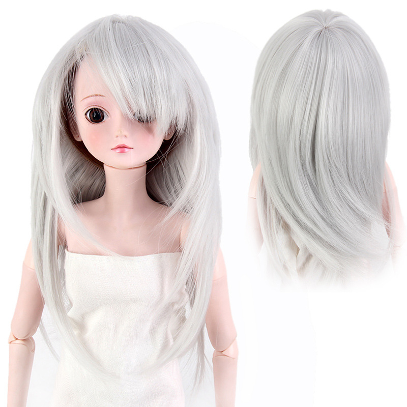 假发三分bjd cosplay超长18寸白棕混色男女bjd娃娃化纤可儿假头套