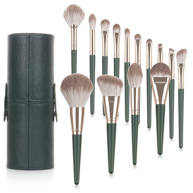 14 PCs Green Cloud Makeup Brushes Suit Super Soft Powder Brush Eye Shadow Blush Brush Cangzhou Beauty Tools Full Set Wholesale