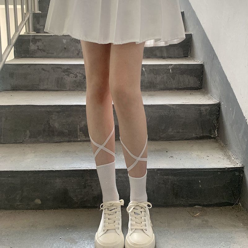 芭蕾风袜子绑带女绑绳小腿袜网红系带长筒棉袜独立站厂家直销跨境