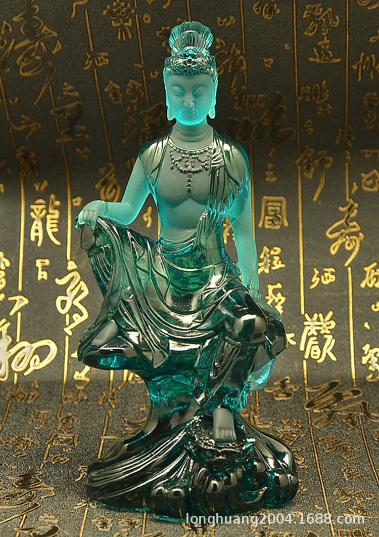 琉璃摆件自在观音佛像观音菩萨居家寺庙佛堂供奉用品办公室摆设品