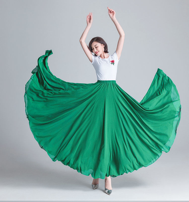 720度舞蹈大摆裙双层雪纺半身裙长款新疆舞开场舞广场舞跳舞裙子