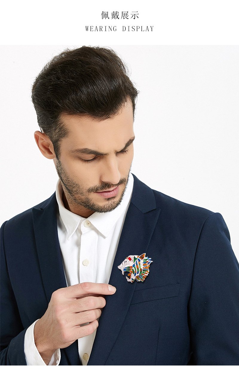 复古欧美老虎头胸针镶钻滴油老虎胸花西服服装配饰别针扣吊坠生肖