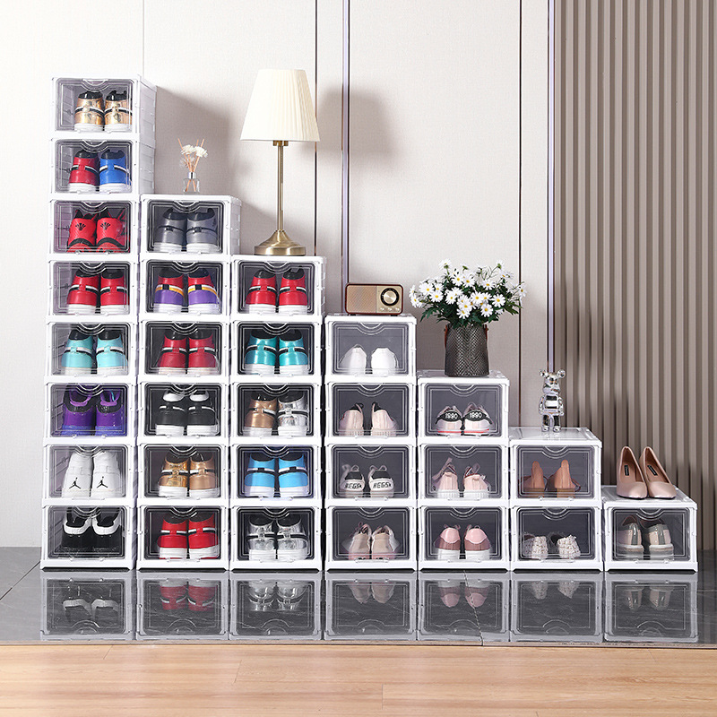 海宸免安装一体式鞋子收纳盒 翻盖式简易鞋柜 塑料透明可折叠鞋盒
