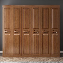 中式实木现代衣柜卧室四门3456门木质带拉手衣柜衣橱边柜顶柜