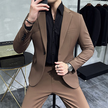 2023年春秋男士纯色商务西服套装休闲韩版帅气西装长裤两件套8609