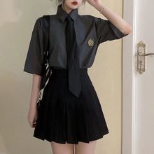 夏季套装女学生jk制服正版长短袖两件套宽松学院风班服衬衫百褶程