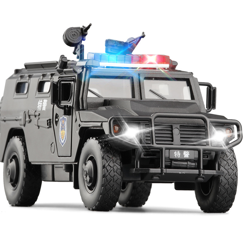 jkm1/32 虎式装甲车警车特种部队五开门语音声光合金车模汽车模型