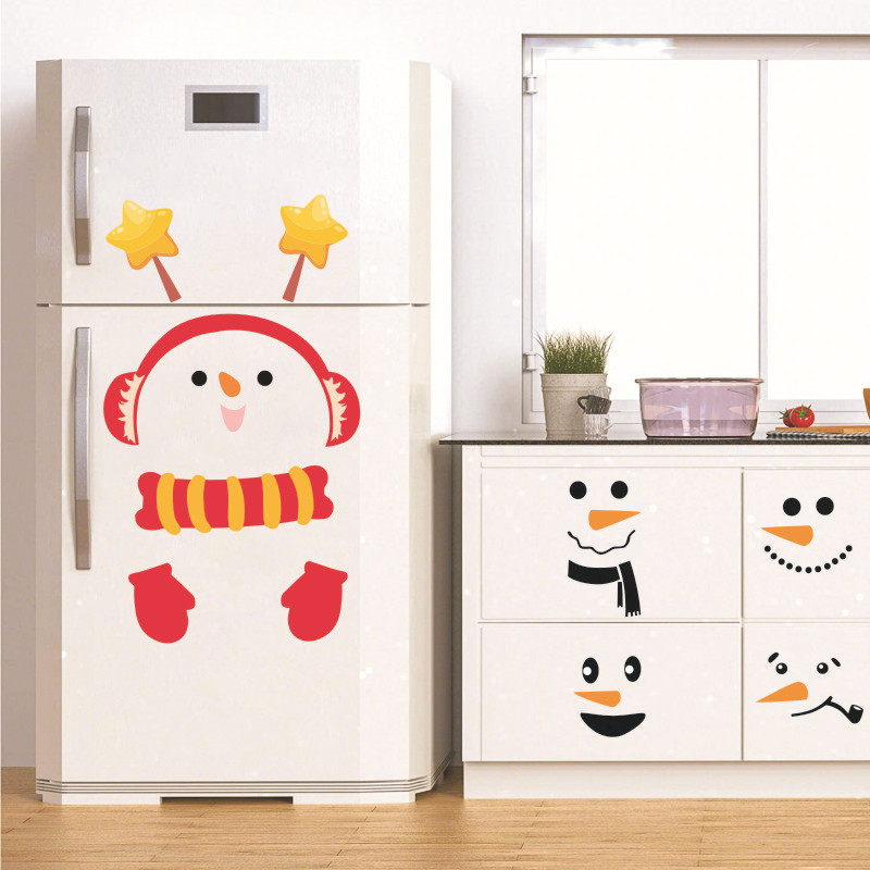 Christmas Wall Stickers Snowman Expression Refrigerator Door Sticker Self-Adhesive Pvc Holiday Party Glass Window Decals Party Stickers