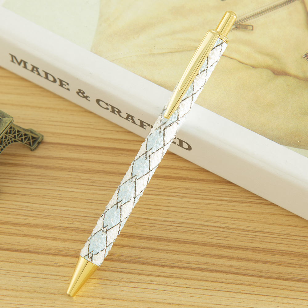 Manufacturers Supply Pu Leather Gift Pen Gold Powder Retractable Ballpoint Pen Advertising Gift Pen Signature Pen Wholesale