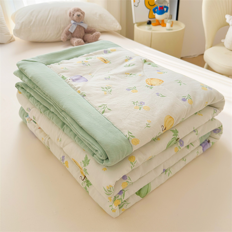 Washed Cotton Class a Summer Quilt Xinjiang Cotton Filled Air Conditioning Quilt Children Cartoon Printed Summer Cool Quilt Single Double Thin Quilt