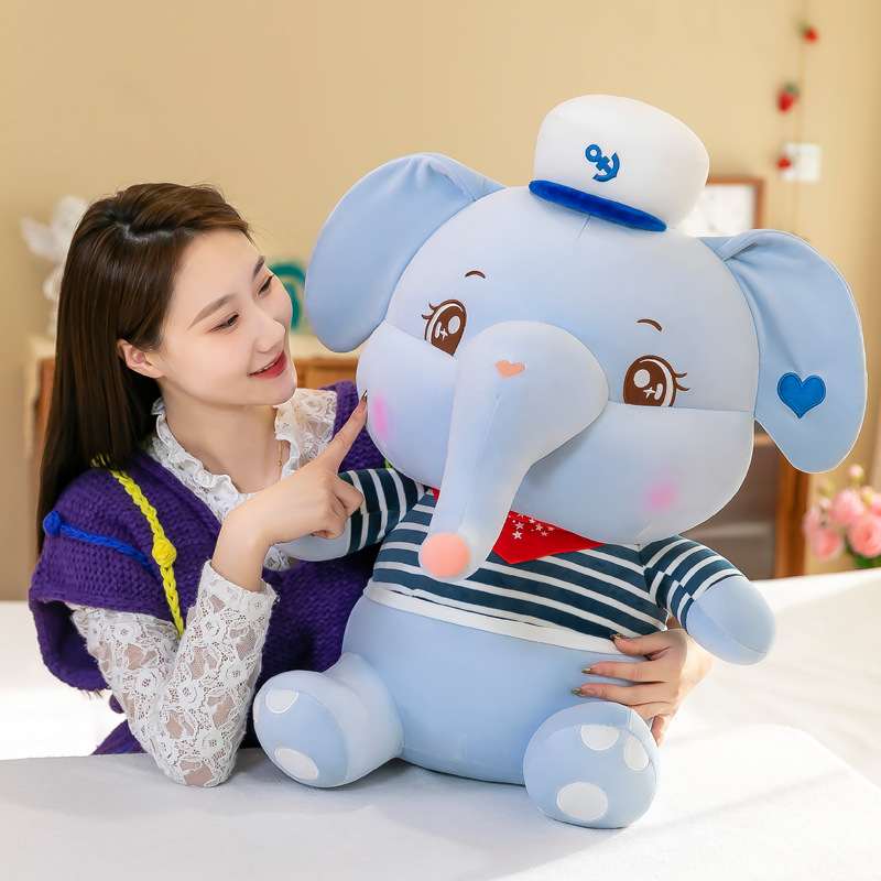 New Navy Elephant Plush Toy Bed to Sleep with Elephant Doll Ragdoll Doll Pillow Girls Birthday Gifts