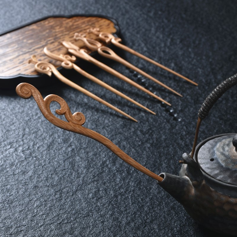 手工雕花茶针 竹制茶针 仿古茶拨 疏通壶嘴拨茶渣 古风禅意发簪