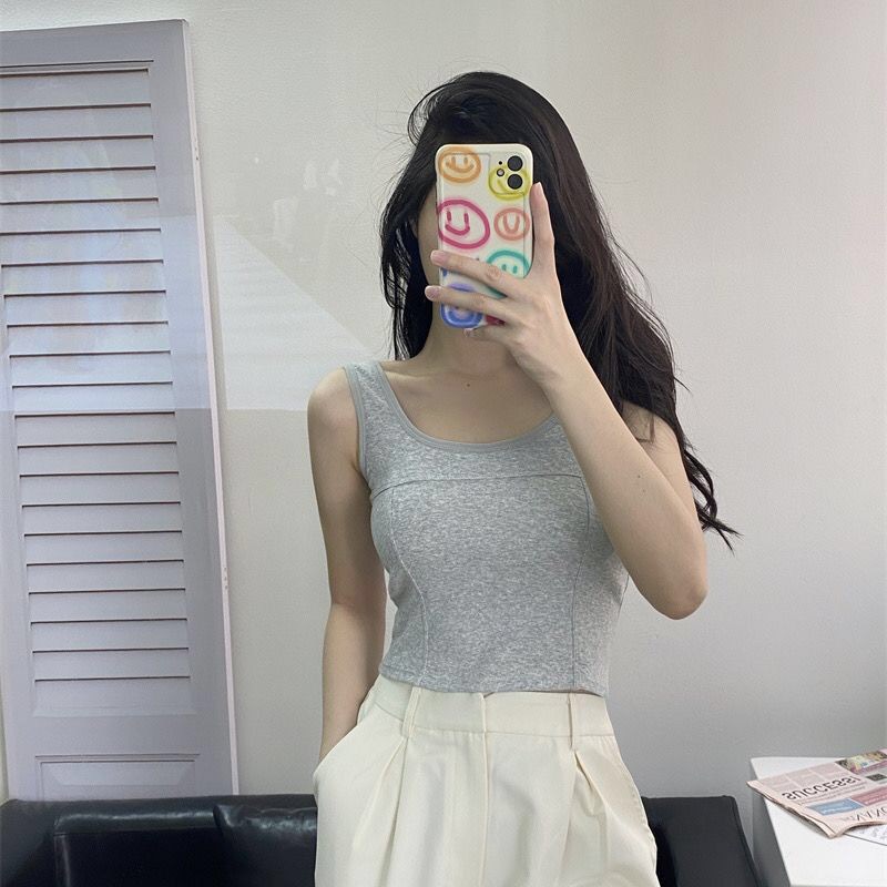 Korean Style Pure Color All-Matching Sling Bra Straps Chest Pad Vest Women's New Inner Wear Outer Wear Sleeveless Slim Fit Bottoming Top