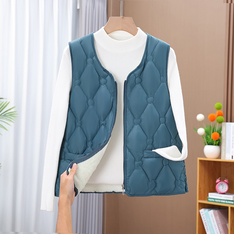 23 Autumn and Winter down Cotton Women's Waistcoat Fleece-lined Thickened Middle-Aged and Elderly Warm Lightweight Waistcoat Live Broadcast Foreign Trade Stall