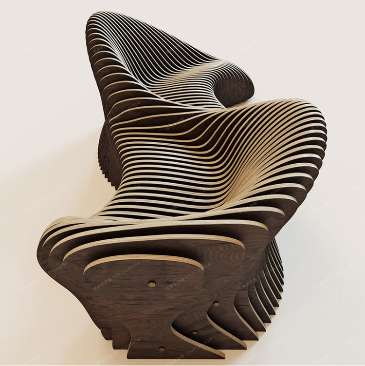 木质弧形切片座椅 商场美陈装饰dp点公共艺术休闲s造型排队等候椅
