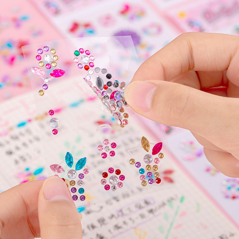 Children's Diamond Stickers Crystal Flowers Acrylic Stickers Mobile Phone Decoration Cup Sticker Girl DIY Material Stickers Wholesale