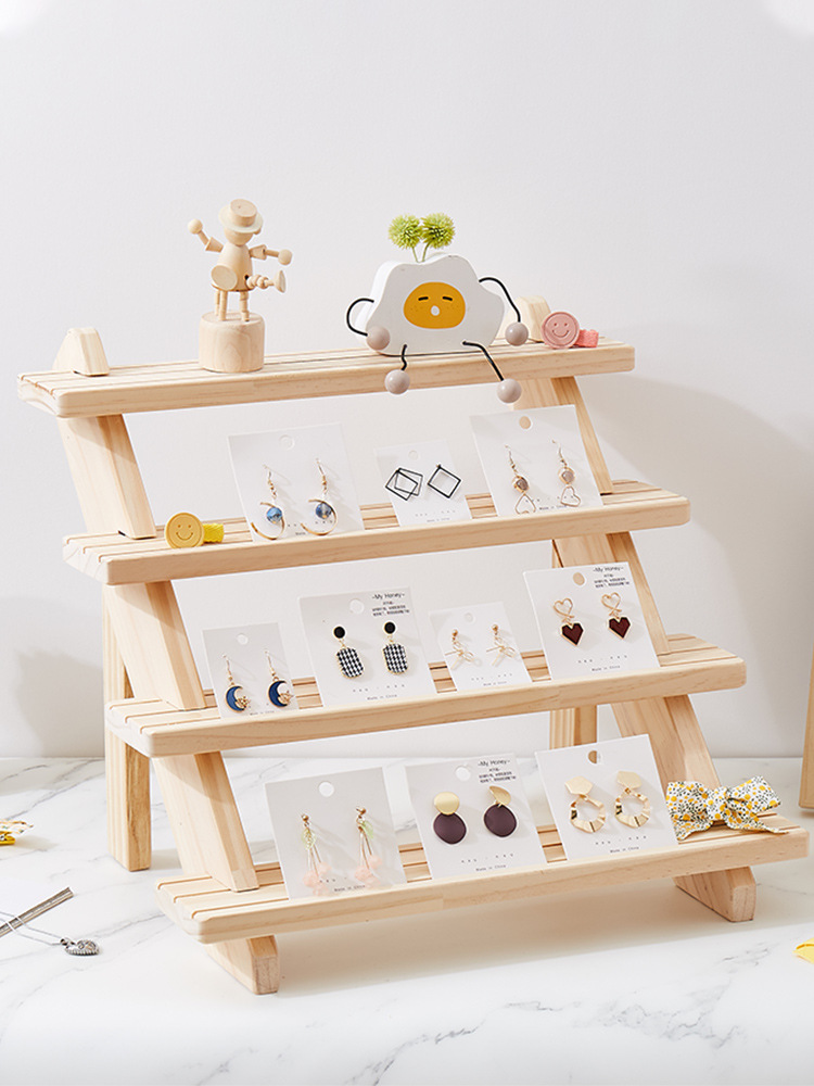 幼儿园作品展示架实木桌面置物架梯形收纳珠宝道具陈列架美工区
