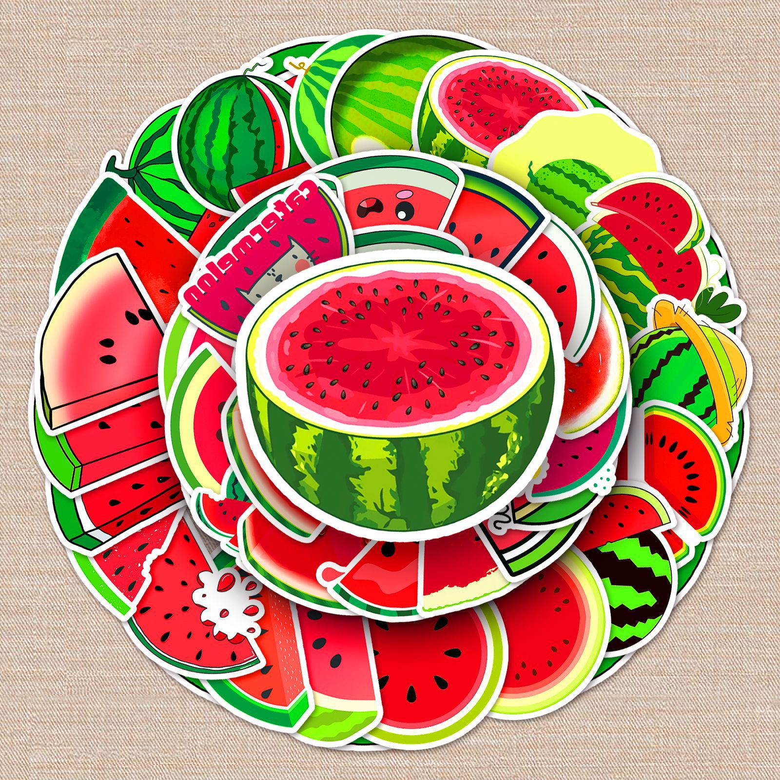 50张西瓜涂鸦贴纸跨境卡通水果儿童贴纸diy手机壳行李箱贴纸防水-阿里