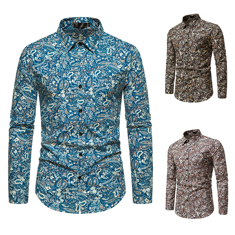 autumn and winter new amazon long-sleeved shirt men‘s paisley printed european size casual long-sleeved shirt men‘s shirt clothes