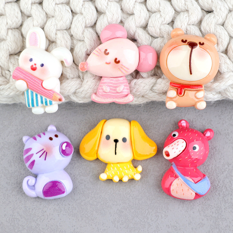 卡通萌宠猫咪树脂配件兔子小狗小熊发夹动物DIY头饰配件DIY奶油胶