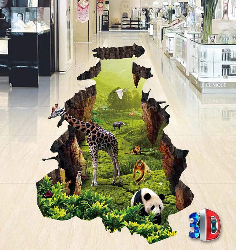 3d立体地贴自粘地面贴纸动物墙贴地板贴装饰卡通仿真贴画三立体画