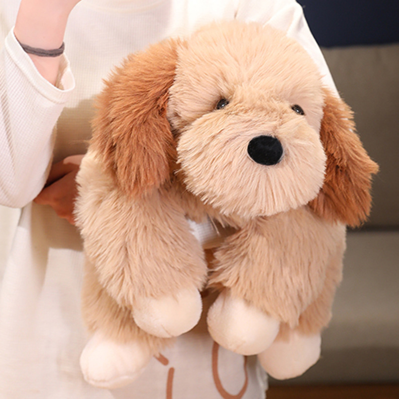 长毛双色狗公仔毛绒玩具毛茸茸趴姿可爱小狗玩偶布娃娃生日礼物