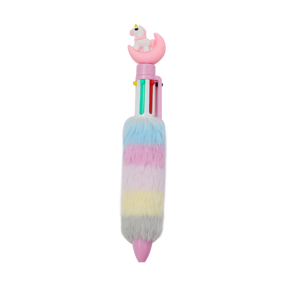 Girl Cartoon Unicorn Plush Ballpoint Pen Children Cute Six-Color Press Stationery Journal Pen